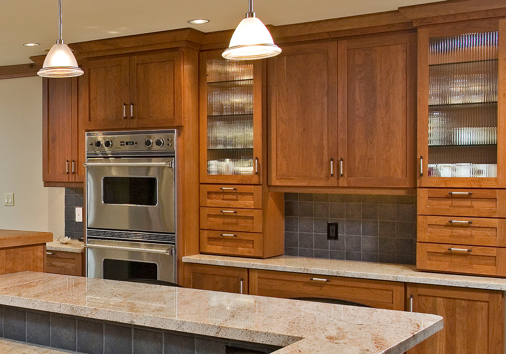 Custom kitchen with glass-front cabinets