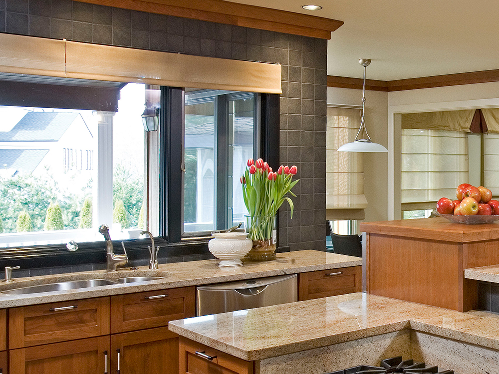 Custom kitchen with large windows